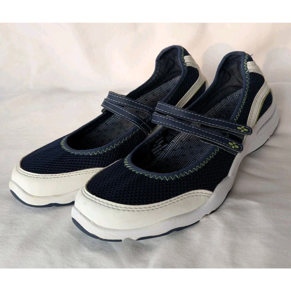 L.L. Bean Women's Shoes Mary Jane Mesh Hook Loop Strap Size 9.5 White/Navy Blue